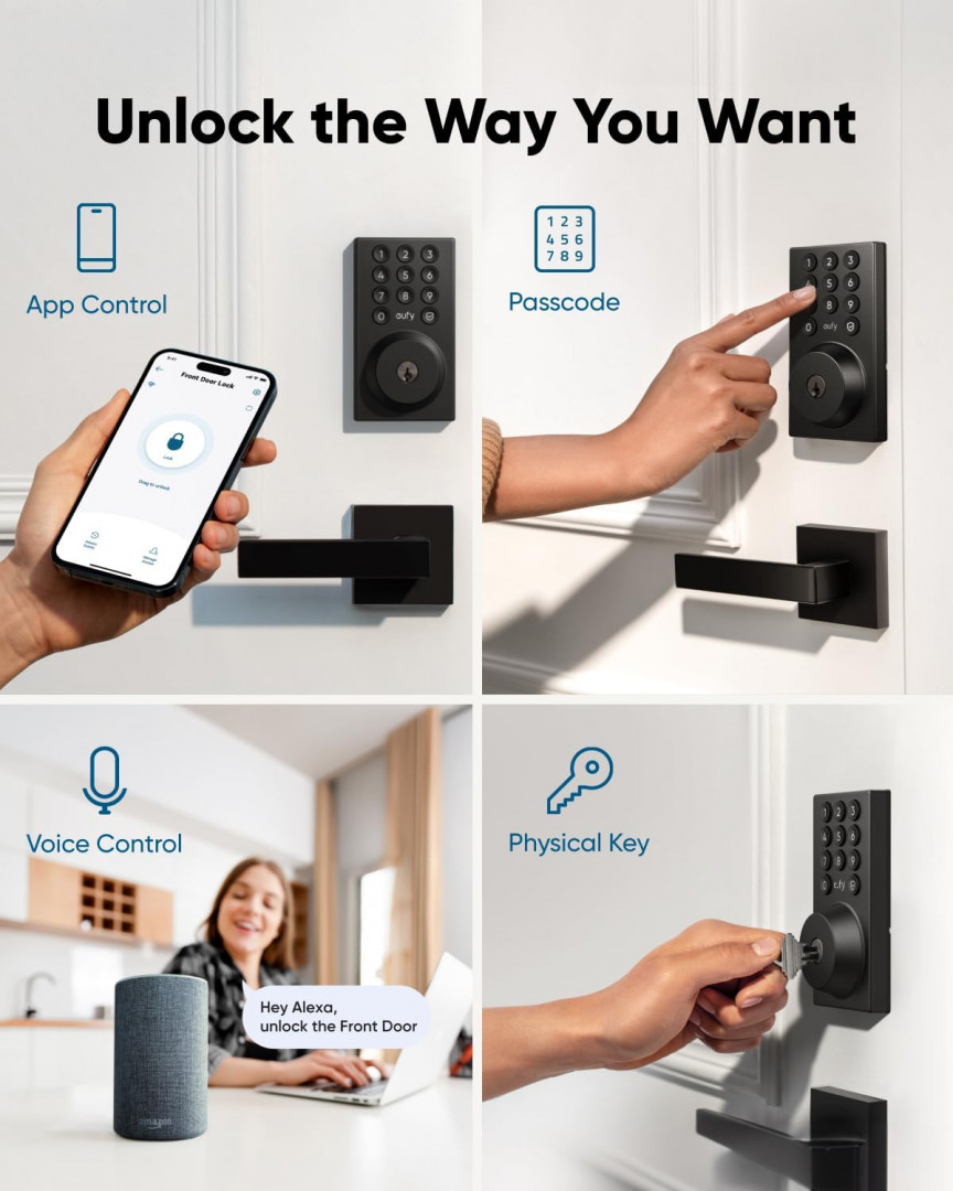 eufy smart lock c30 keyless entry door lock with app connection - POLISHED NICKEL (model: t85d0) image 2