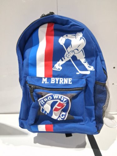 Metro West Force Kids Hockey Backpack with custom name "M. BYRNE" - BLUE image 2