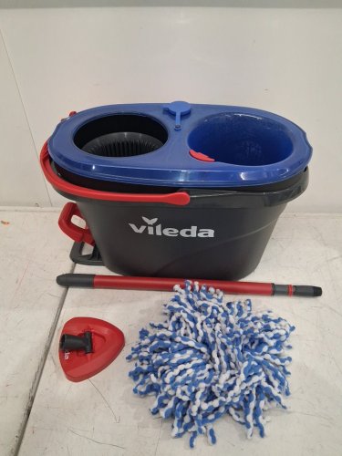 vileda easywring rinseclean spin mop & bucket system with reusable microfiber mophead & extendable handle - blue image 3