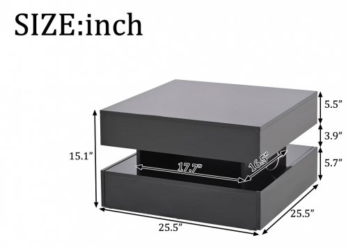 Square double-layer Coffee Table - 15" x 25.5" - Black (Model: N892P407973) image 2