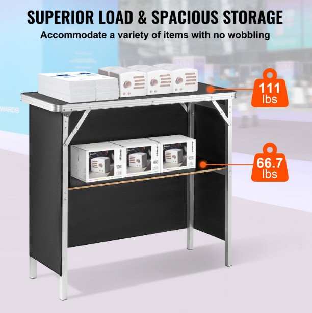 VEVOR Portable Tradeshow Podium Table foldable display exhibition counter - 15.16" x 38.39" x 34.25" - black/silver (model: dx9930) image 3