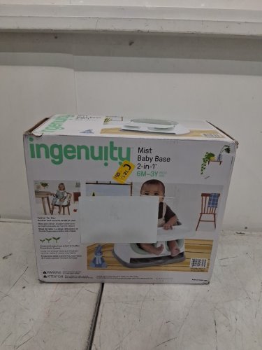 Ingenuity Baby Base 2-in-1 Booster Feeding & Floor Seat with Self-Storing Tray - 33LBS CAPACITY - MIST GREEN/WHITE (Model: ‎16728-ww) image 2