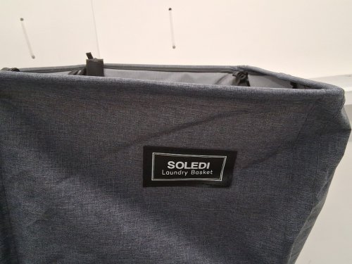 SOLEDI Double Laundry Hamper with Lid - 180L, 2-section laundry Basket with 2 Side Pockets, Removable Bags, Easy to Carry - grey/Blue image 5