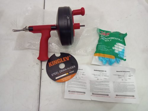KINGLEV HEAVY DUTY FLEXIBLE SINK STEEL DRAIN AUGER with Disposable Gloves and Travel Bag - 25FT - BLACK/red image 3