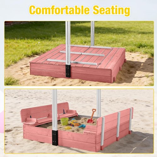 Aivituvin  Kids Sandbox with Canopy and Foldable Bench Seats- 52" x 47.2" - pink (model: GUT05-P) image 2