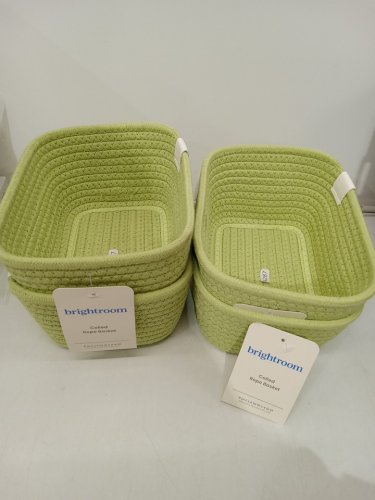 4 Brightroom Coiled Polyester Cotton Rope Baskets - 8" X 6" X 4" - Green image 2