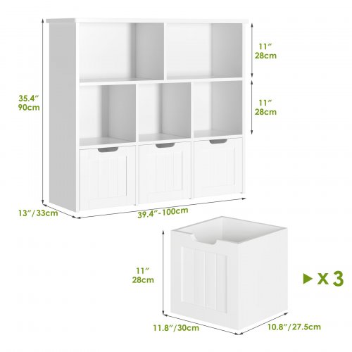 Homfa Shelf Storage Organizer with 3 Movable Drawers - 35.4" x 39.4" x 13" - White (Model: FPB-488) image 2