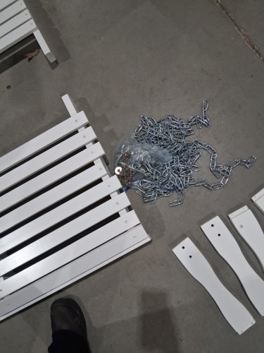Wooden Weatherproof Patio Porch Swing with Heavy Duty Chains and Folding Cup Holder - 55" x 23" x 19" - 880LB Max - white (Model: YQ-117C) image 7