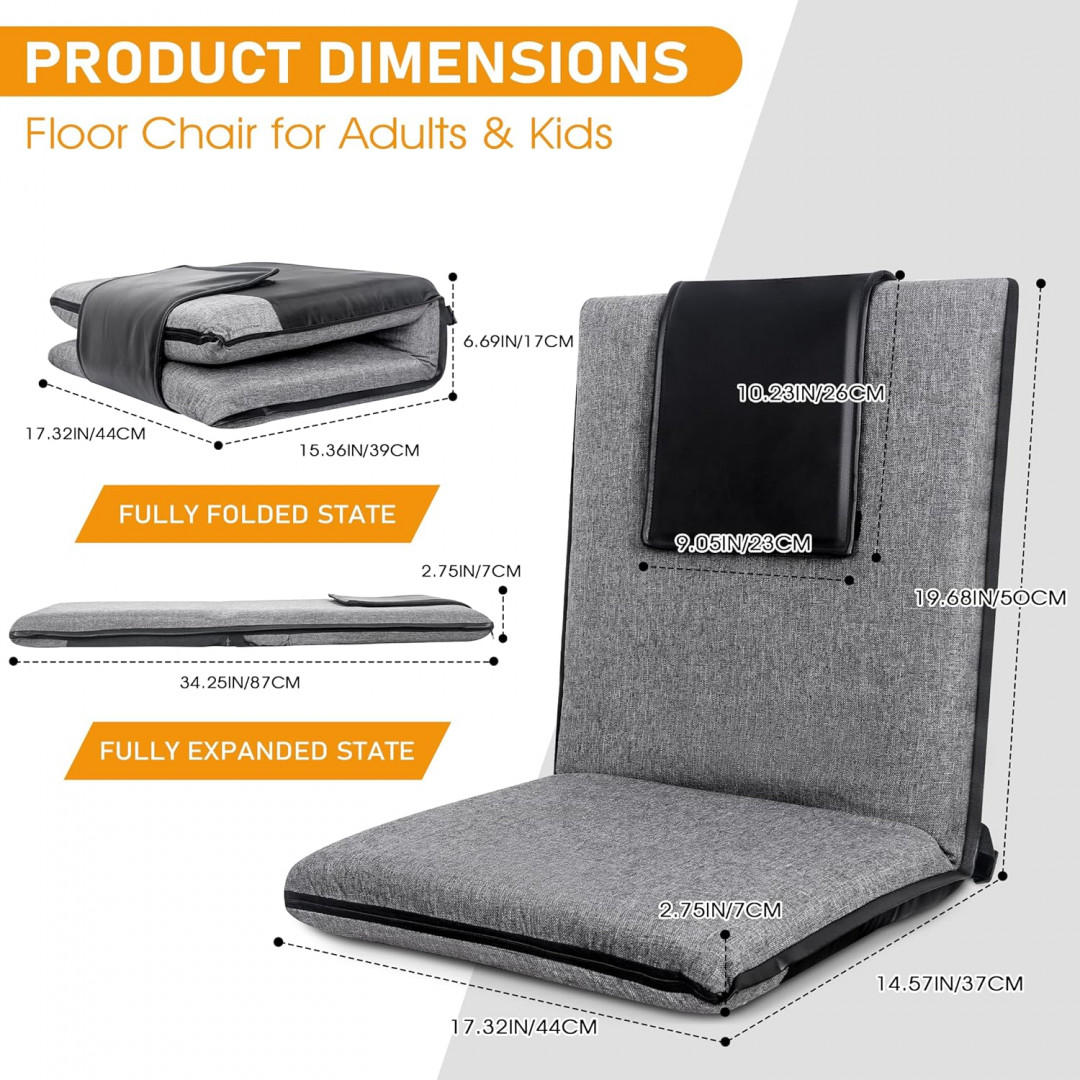 FASTMOMENT Adjustable AND PORTABLE Floor Chair with Back Support - 330LB MAX - GREY image 2