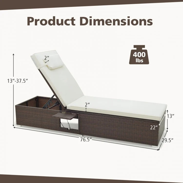 2PK Costway Outdoor Rattan Chaise Lounge with 6-Level Adjustable Backrest Cushions and Headrest - brown/grey (model: hw72140gy) image 2