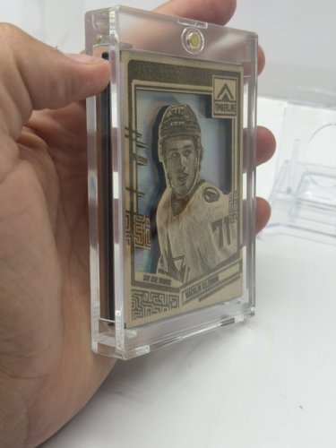 CRACK'N CARVE CUSTOM MADE TIMERLINE MACKLIN CELEBRINI SAN JOSE SHARKS WOODEN DIE CUT CARD RED SHIMMER image 4