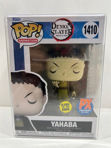 Funko pop! **glows in the dark**px previews exclusive** Animation: demon slayer - yahaba figure (#1410) **plastic protector cover** image 3