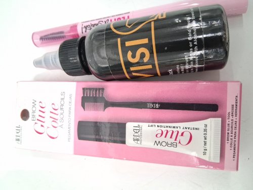 3 ASSORTED MAKEUP PRODUCTS - assorted brands, types and uses - ardell brow glue / visionary black airbrush liquid / nyx fluff and snatch brow powder pen image 3