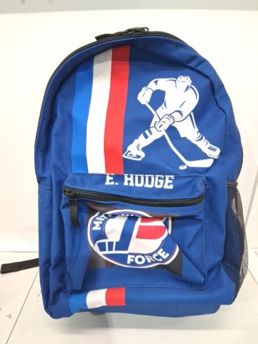Metro West Force Kids Hockey Backpack with custom name "E. HODGE" - BLUE image 2