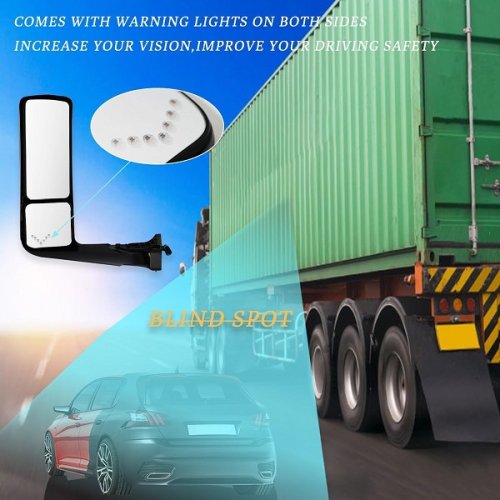 2PC Seassauto Side Door Heated Mirror Replacement Pair For International Lt625 2018+ TRUCKS - Left and RIght - Black (Model: UT-ILT-0052B-P) image 3