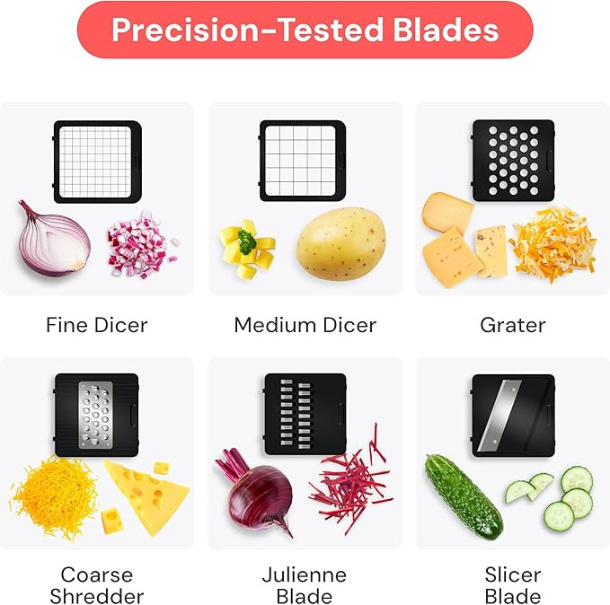fullstar 6-IN-1 COMPACT chopper & mandoline slicer - stainless steel BLADES - black (model: FSCH0106) image 2