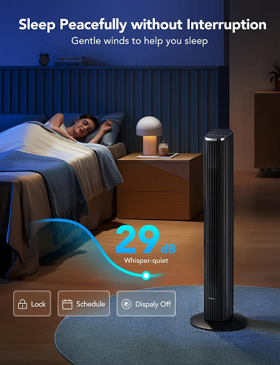 GoveeLife Smart Tower Oscillating Floor Fan with Temperature Auto Mode, App & Voice Remote, 5 Modes 8 Speeds up to 25ft/s, 24H Timer, 29dB Quiet Fan - 36" - white - (modelL: h7106) image 2