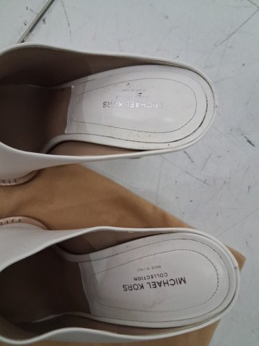 women's michael kors Bond Runway Leather High Block Heel Mules - size 8.5 - white/brown image 6