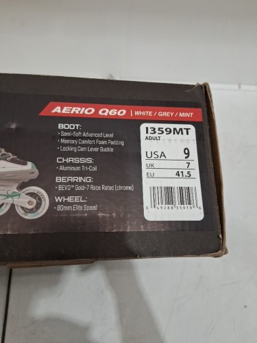 Women's Roller derby Aerio Q-60 inline roller skates - size 9 - white/grey/teal (Model: I359MT-06) image 3