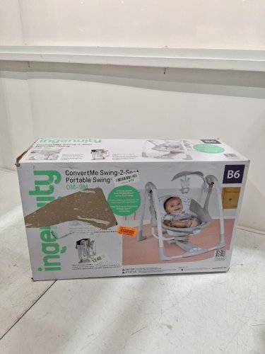 Ingenuity 2-in-1 convertme compact portable baby swing & seat with vibrations & nature sounds - battery powered - 20lbs max - raylan theme/grey (model: ‎12189) image 2