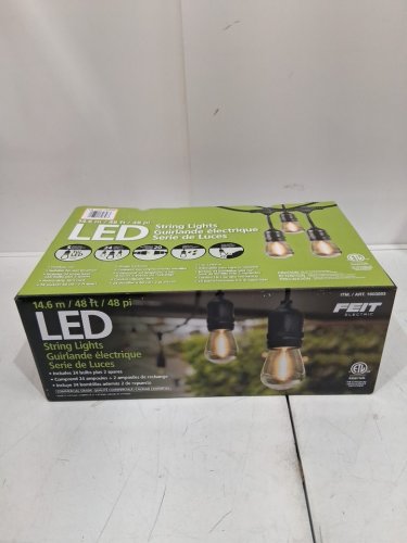 feit electric weatherproof led 24-light string lights with 2 spare lightbulbs - 48ft - black (model: 1603293) image 2