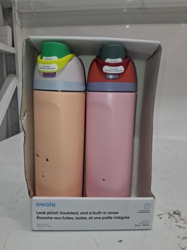 2pk OWALA STAINLESS STEEL WATER BOTTLES - 24OZ - PINK/PEACH (MODEL: 1965314) image 2