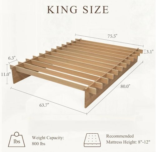 Tenon Joinery No Screw Wooden Platform Bed Frame - King - Brown image 2