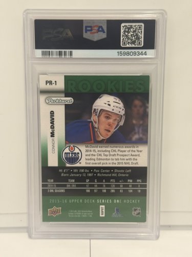 PSA GRADED 8 NM-MINT 2015 UPPER DECK CONNOR MCDAVID PARKHURT ROOKIES #PR-1 image 2