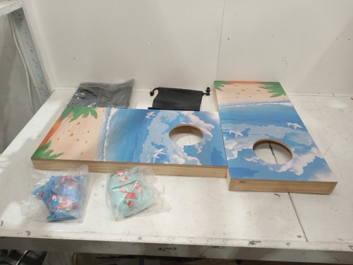 PENNPLIY wooden cornhole set with 8 bean bags - 2ft x 1ft - blue beach image 3