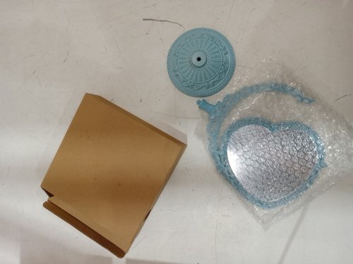 vintage Mini heart shaped cosmetic tabletop mirror - 10" x 6" - blue image 2