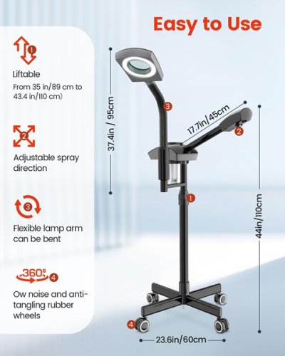 KINGSTEAM 2-in-1 Dual Steam & Nano Ionic Hot Mist for Facial Cleaning WITH 3-Level LED LIGHT and 5x magnifying glass - BLACK (MODEL: JY-201B) image 2