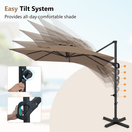 Costway outdoor cantilever patio umbrella with 360° Rotation - 11ft x 9ft - beige - (model: NP13286BE) image 3