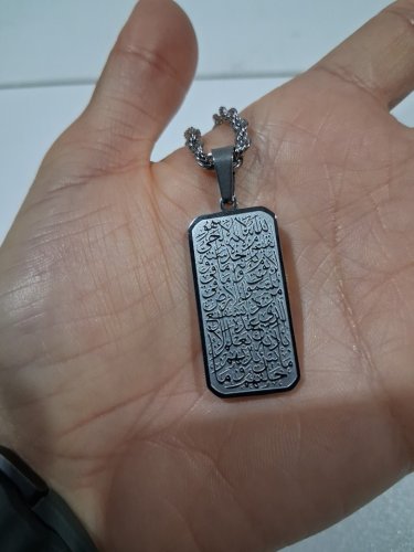 engraved ayatol kursi "آية الكرسي" rectangle double sided pendant twist chain necklace for protection - 21" - 23"/3mm width adjustable chain/ 30mm x 15mm pendant - silver image 4