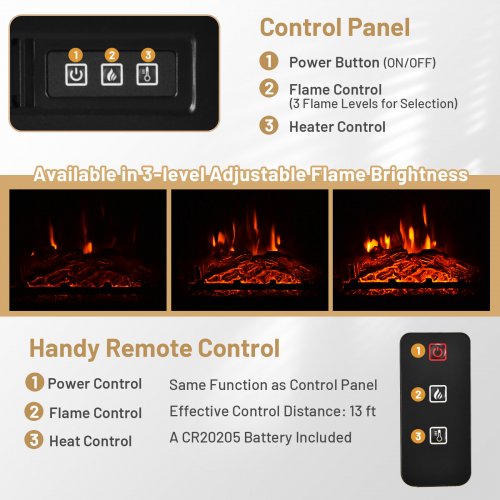 Costway fireplace tv stand with remote control, fits up to 65" tv - 58" x 16" x 25", 1400w - black - (model: fp10371us-dk) image 3