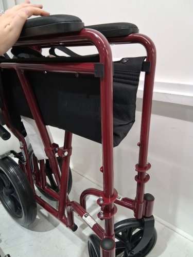 MEDLINE BASIC ALUMINUM TRANSPORT WHEELCHAIR 12" REAR WHEELS WITH BRAKES - 19"/300lbs capacity - RED/black (MODEL: MDS808210ARE) image 6