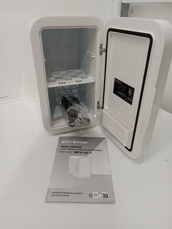 enventor portable mini fridge with dimmable touch control LED mirror & light with dual cooling/warming modes - DC/AC- 6L (8 cans) - white (model: MFA-6L-I) image 10