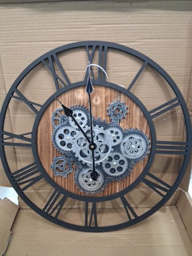 Lafocuse Wooden Real Moving Gears Wall Clock - 23" - brown image 3
