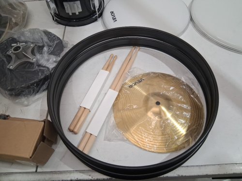 5pc kid's beginners drum set - bass drum, toms, snare and cymbals - black/white (model: sh-002-bk) image 5