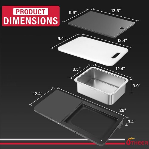 Utheer Folding Front Shelf BBQ Prep Table for Pit Boss PBV4NX Smoker - 28" x 12.4" x 3.4" - Black (Model: Front Shelf) image 2