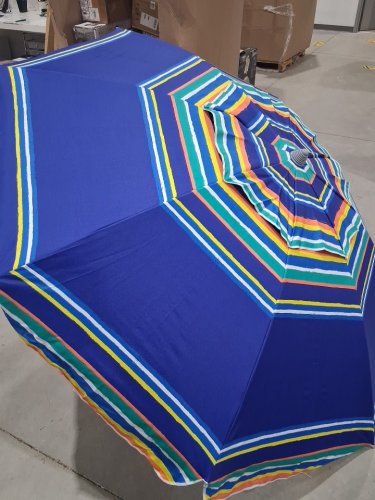 AMMSUN 7FT PORTABLE BEACH PATIO UMBRELLA WITH SAND ANCHOR - ADJUSTABLE HEIGHT WITH FLAPS - MULTICOLOURED BLUE image 7