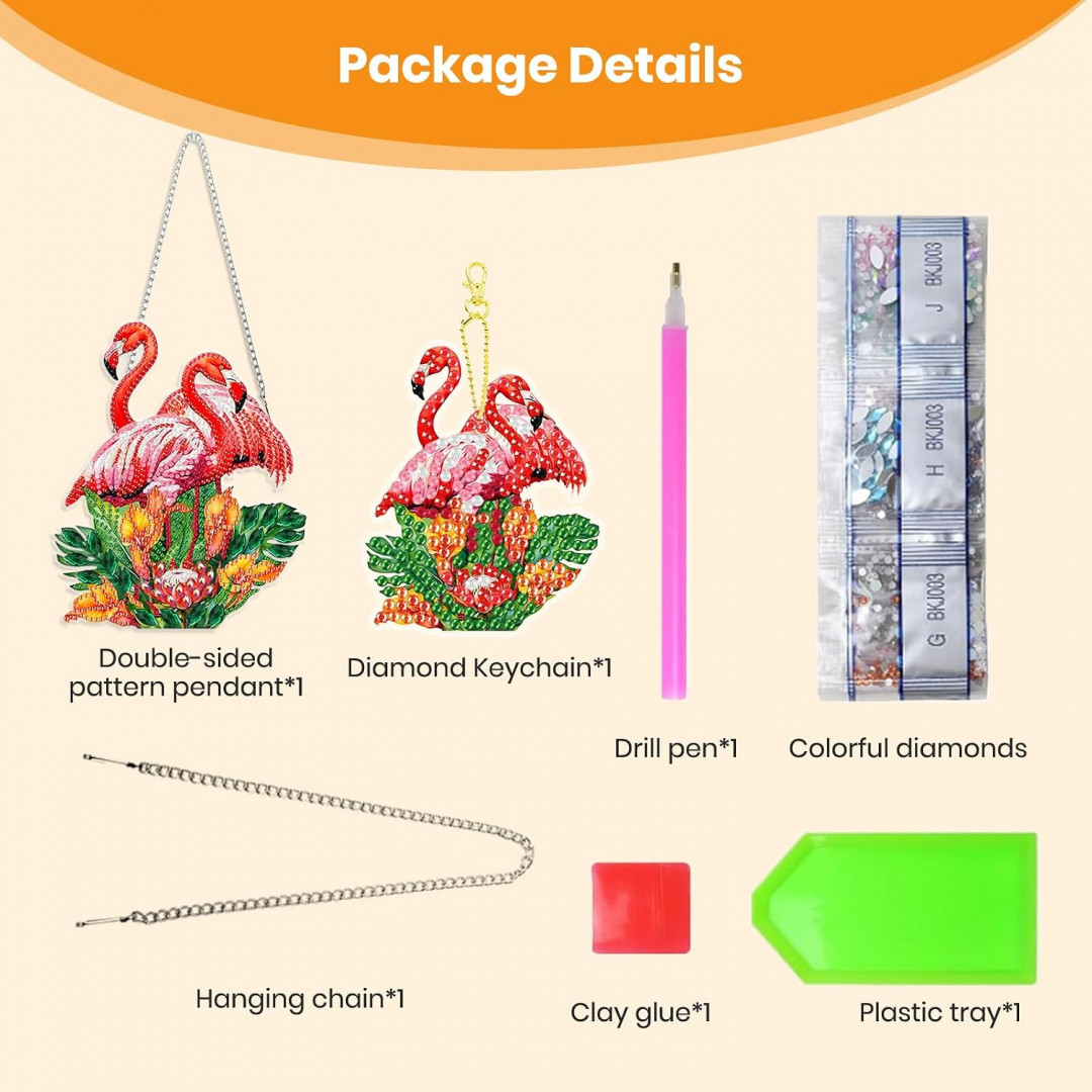 2PC  TLIOBLO Hanging Flamingos Diamond Art and Key Chain Pendant (model: KYZ) image 2