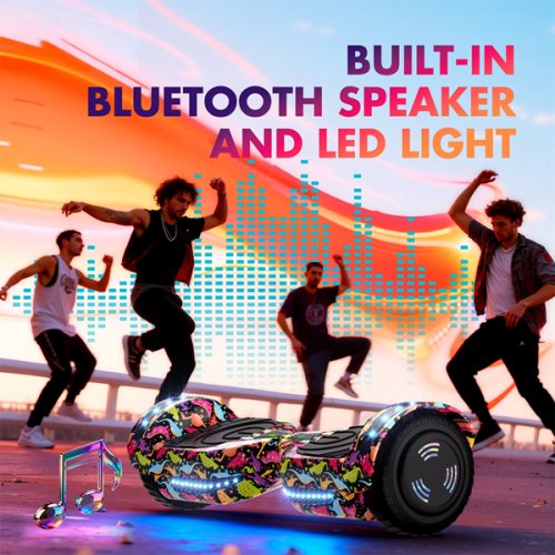 HOVERSTAR BLUETOOTH Self-Balancing HOVER BOARD Scooter with Wireless Speaker & Led Wheels - 6.5" WHEELS - 120LBS CAP - 14KPH MAX SPEED - BABY DINOSAUR (MODEL: LBW12A) image 4