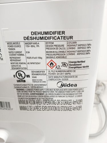 MIDEA ENERGY STAR CERTIFIED EASYDRY DEHUMIDIFIER - 50 PINTS/DAY - 4500SQ.FT - WHITE (MODEL: MAD50P1AWS) image 9