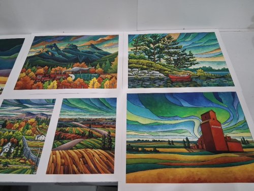 6 ASSORTED RURAL LANDSCAPE ART PRINTS ON CARDSTOCK FROM VARIOUS ARTISTS - 24" x 20"/20" X 16"/14" X 11" - MULTICOLOR image 2