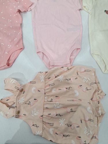 4 assorted baby CLOTHES - ONESIES AND OVERALLS - 9m - PINK/ORANGE/YELLOW image 3