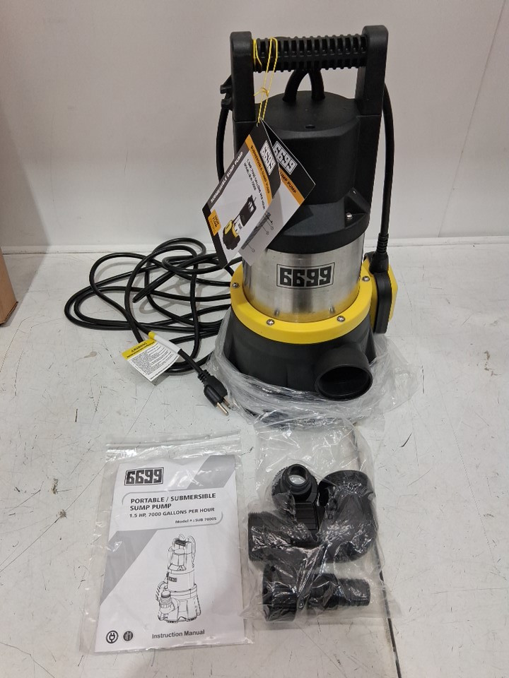 6699 Sump Pump Submersible with Float Switch and 16FT Power Cord - 7000GPH - (model: sub 7000s) image 4