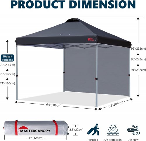 Mastercanopy pop-up canopy gazebo tent with sidewall - 6.6ft x 6.6ft - black image 2