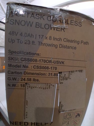 VOLTASK WHEELED CORDLESS SNOW SHOVEL WITH BATTERIES AND CHARGER- 17" X 8" CLEARING - 24V - ORANGE/BLACK (MODEL: CSS008-170) image 3