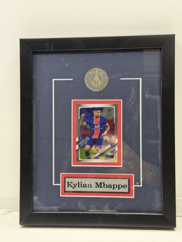 KYLIAN MBAPPE TOPPS CHROME UEFA CARD FRAMED BLUE MATT 9.5"X11.5" image 2