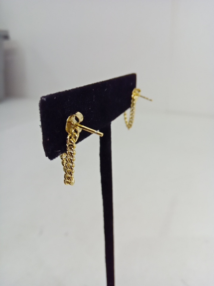 2PR womens unbranded solitaire diamond chain 925 stud earrings - gold plated image 2